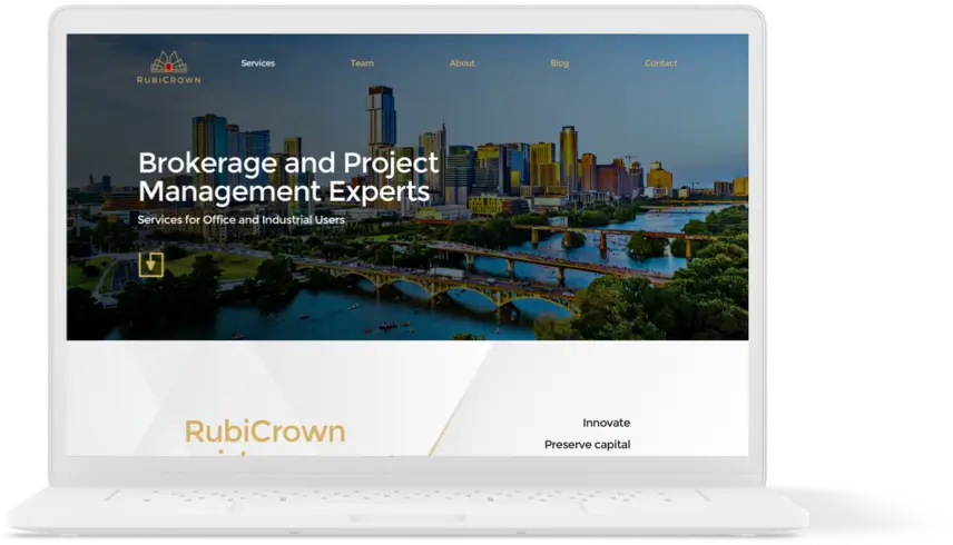 Laptop displaying the homepage of the company Rubicrown